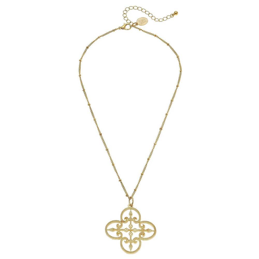 NEW SUSAN SHAW women's filigree clover necklace in gold